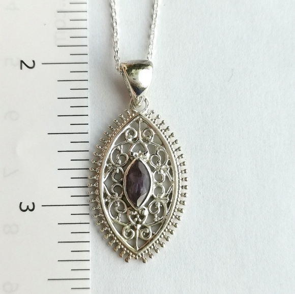 Sterling Silver filigree Amethyst pendant necklace 🆕 - Picture 3 of 6